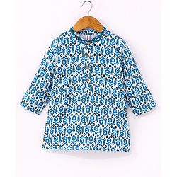 Babyhug 100% Cotton Full Sleeves All Over Floral Printed Dhoti Kurta Set- Blue