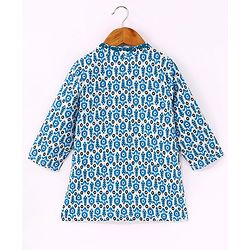 Babyhug 100% Cotton Full Sleeves All Over Floral Printed Dhoti Kurta Set- Blue