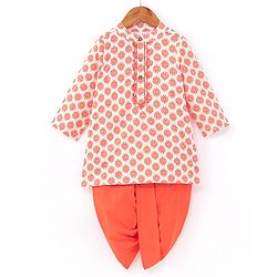 Babyhug Cotton Woven Full Sleeves Kurta & Dhoti Set Ajrakh Print - Orange