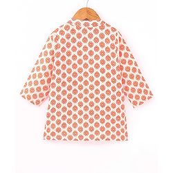 Babyhug Cotton Woven Full Sleeves Kurta & Dhoti Set Ajrakh Print - Orange