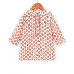 Babyhug Cotton Woven Full Sleeves Kurta & Dhoti Set Ajrakh Print - Orange