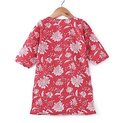 Babyhug 100% Cotton Three Fourth Sleeve Floral Printed Kurti with Gharara and Dupatta - Coral