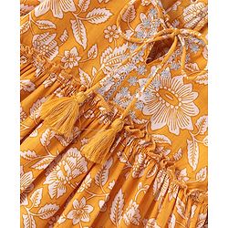 Babyhug 100% Cotton Woven Three Fourth Sleeves Floral Printed Ethnic Dress - Yellow