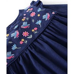 Babyhug 100% Cotton Full Sleeves Top & Lounge Pant Set Floral Embroidery - Navy & Pink