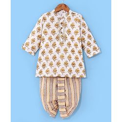 Babyhug Cotton Woven Full Sleeves Floral Printed Kurta & Dhoti Set - Off White