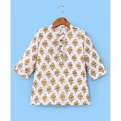Babyhug Cotton Woven Full Sleeves Floral Printed Kurta & Dhoti Set - Off White