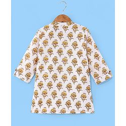 Babyhug Cotton Woven Full Sleeves Floral Printed Kurta & Dhoti Set - Off White