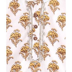 Babyhug Cotton Woven Full Sleeves Floral Printed Kurta & Dhoti Set - Off White