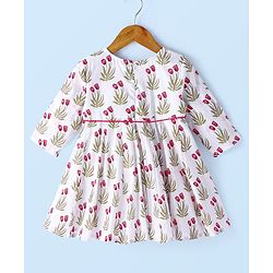 Babyhug  Cotton Three Fourth Sleeve Floral Printed Kurta with Leggings  - Off White