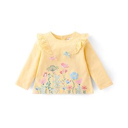 Babyhug Cotton Full Sleeves Top & Leggings Set Floral Print- Yellow & Pink