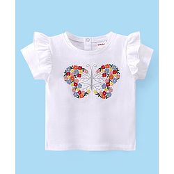 Babyhug Cotton Half Sleeves Top & Shorts Set Floral Embroidery- White & Red