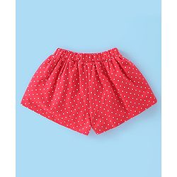 Babyhug Cotton Half Sleeves Top & Shorts Set Floral Embroidery- White & Red