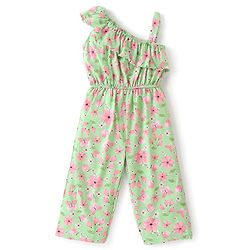 Babyhug 100% Cotton Knit Yarn Dyed Sleeveless Jumpsuit with Floral Print - Green