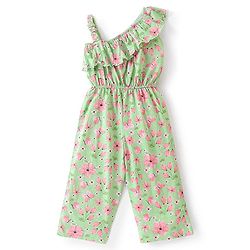 Babyhug 100% Cotton Knit Yarn Dyed Sleeveless Jumpsuit with Floral Print - Green