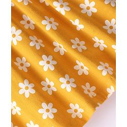 Babyhug 100% Cotton Knit Short Sleeves Dress with Bow Flowers Print - Yellow