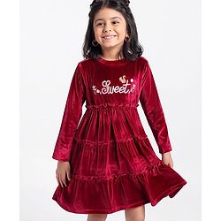 Babyhug Vellore Full Sleeves Text Embroidered Dress - Red