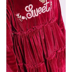 Babyhug Vellore Full Sleeves Text Embroidered Dress - Red