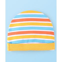 Babyhug 100% Cotton Cap Mittens And Booties Striped - Yellow