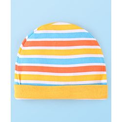 Babyhug 100% Cotton Cap Mittens And Booties Striped - Yellow
