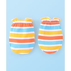 Babyhug 100% Cotton Cap Mittens And Booties Striped - Yellow
