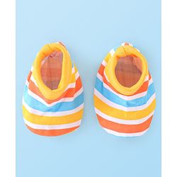Babyhug 100% Cotton Cap Mittens And Booties Striped - Yellow