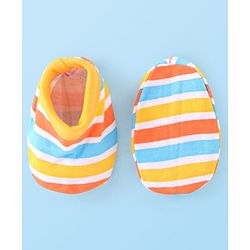 Babyhug 100% Cotton Cap Mittens And Booties Striped - Yellow