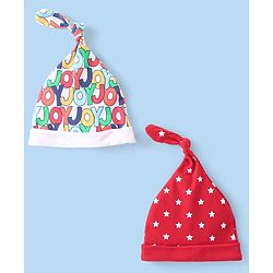 Babyhug 100% Cotton Knit Cap with Knot & Polka Dot Design Pack of 2 - Red