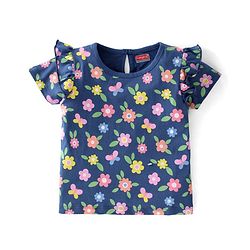 Babyhug Cotton Knit Half Sleeves Floral Print Tops Pack of 3 - Pink Blue & White
