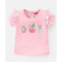 Babyhug 100% Cotton Knit Half Sleeves Tee With Floral Graphics & Frill Detailing Pack Of 3- Multicolour