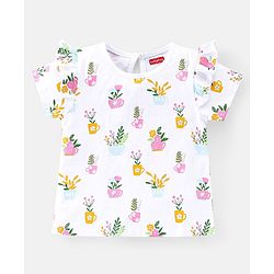 Babyhug 100% Cotton Knit Half Sleeves Tee With Floral Graphics & Frill Detailing Pack Of 3- Multicolour