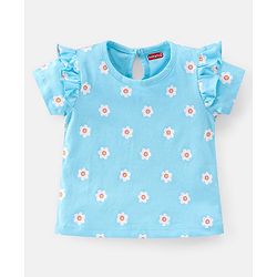 Babyhug 100% Cotton Knit Half Sleeves Tee With Floral Graphics & Frill Detailing Pack Of 3- Multicolour