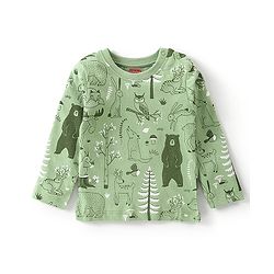 Babyhug Single Jersey Cotton Knit Full Sleeves Wild Animals Printed Night Suit - Green