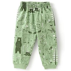 Babyhug Single Jersey Cotton Knit Full Sleeves Wild Animals Printed Night Suit - Green