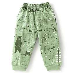 Babyhug Single Jersey Cotton Knit Full Sleeves Wild Animals Printed Night Suit - Green