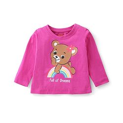 Babyhug Cotton Knit Single Jersey Full Sleeves Night Suit With Teddy & Rainbow Print - Pink