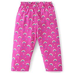Babyhug Cotton Knit Single Jersey Full Sleeves Night Suit With Teddy & Rainbow Print - Pink