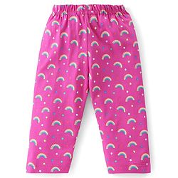 Babyhug Cotton Knit Single Jersey Full Sleeves Night Suit With Teddy & Rainbow Print - Pink