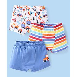 Babyhug 100% Cotton Knit Trunks Car Print Pack of 3 - Multicolour