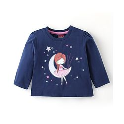 Babyhug Cotton Knit Single Jersey Full Sleeves Night Suit With Star Print - Navy Blue
