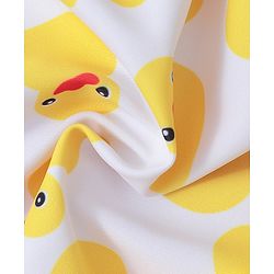 Babyhug Sleeveless  Layered Frock Style Swimsuit with Cap Duck Print - Yellow