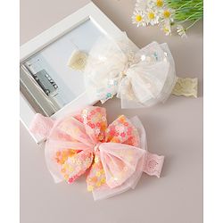 Babyhug Free Size Headbands With Bow Design Pack of 2 - White & Pink