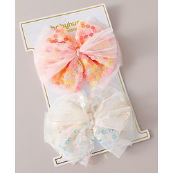 Babyhug Free Size Headbands With Bow Design Pack of 2 - White & Pink