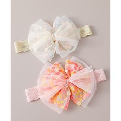 Babyhug Free Size Headbands With Bow Design Pack of 2 - White & Pink