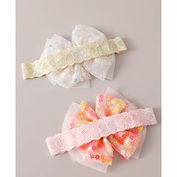 Babyhug Free Size Headbands With Bow Design Pack of 2 - White & Pink