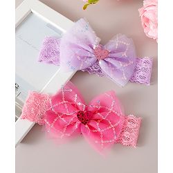 Babyhug Free Size Headbands with Bow Applique Pack of 2 - Purple & Pink