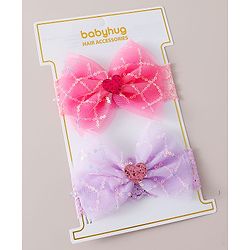 Babyhug Free Size Headbands with Bow Applique Pack of 2 - Purple & Pink