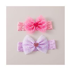 Babyhug Free Size Headbands with Bow Applique Pack of 2 - Purple & Pink