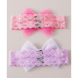 Babyhug Free Size Headbands with Bow Applique Pack of 2 - Purple & Pink