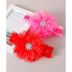 Babyhug Free Size Headbands with Floral Applique Pack of 2 - Red & Dark Pink