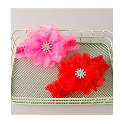 Babyhug Free Size Headbands with Floral Applique Pack of 2 - Red & Dark Pink